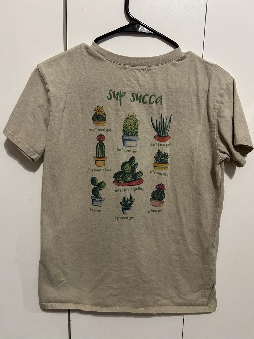Women’s Grey Crewneck T-Shirt with Potted Plant Embroidery
